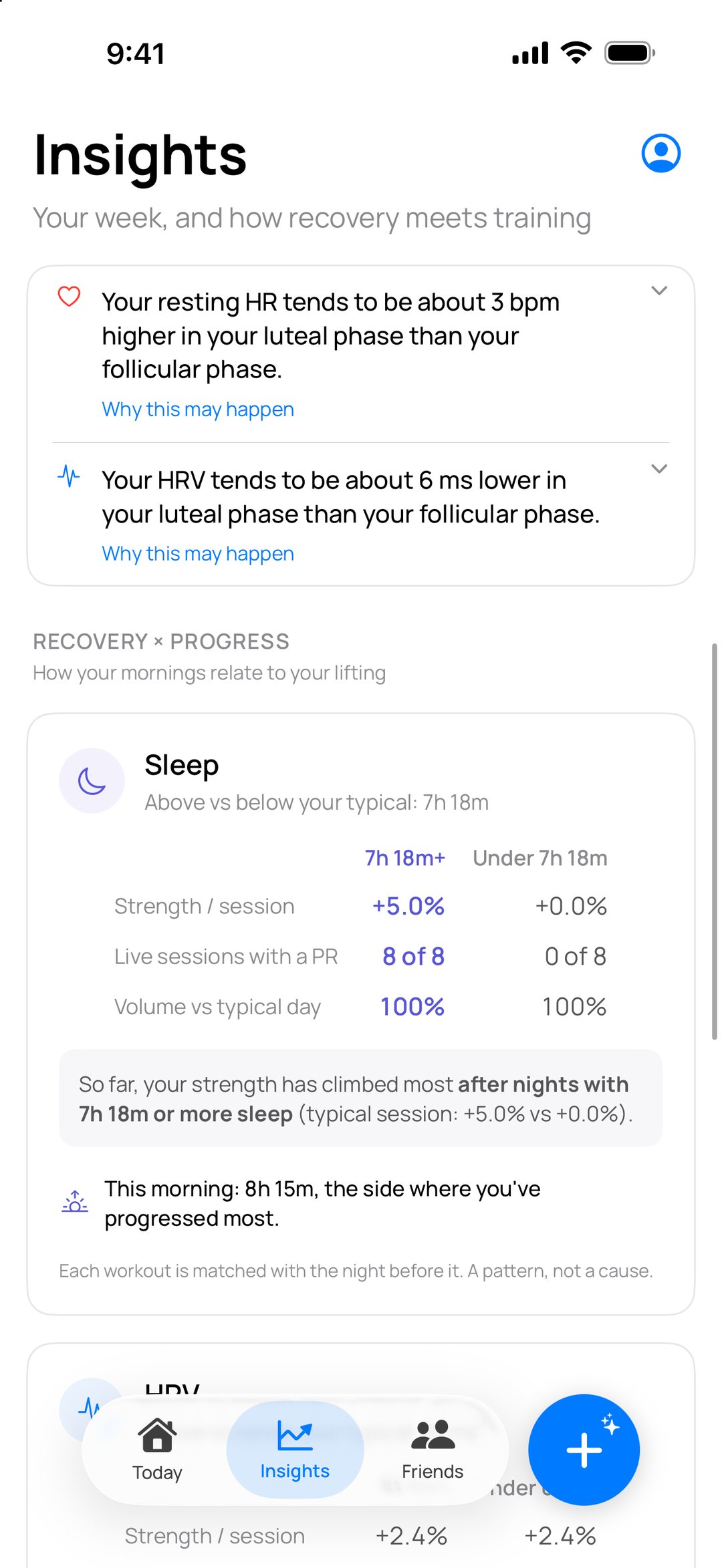 Two personal patterns and how sleep relates to strength.
